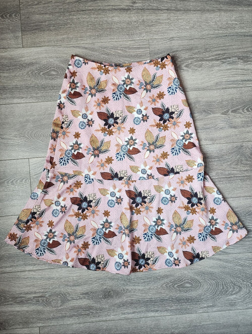 Blush Pink & Gold Satin Fluted Midi Skirt Side Zip Vintage Inspired Whimsical